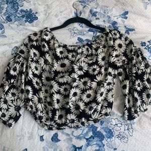 Cropped Black and White Sunflower Top